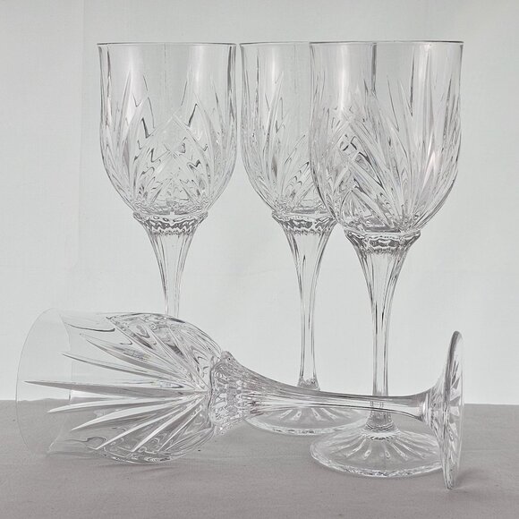 Cristal D'Arques Madrigal Water Goblet Glasses 8.5" set/4 fan cut crystal ribbed - Picture 2 of 9